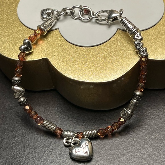 Brighton silver tone and amber crystal HOPE Charm Bracelet EUC - Picture 9 of 9